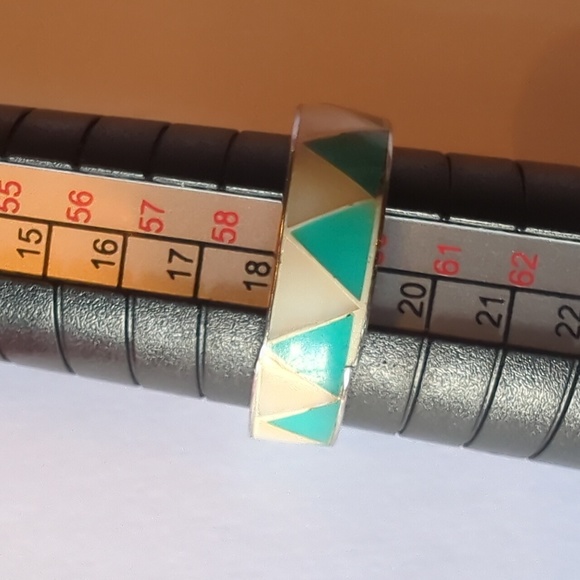 Size 9 Turquoise and Pearlescent Abalone Zigzag Ring - Picture 4 of 4